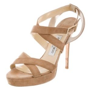 Jimmy Choo Beige Suede Platform Sandals Sz 9 $995